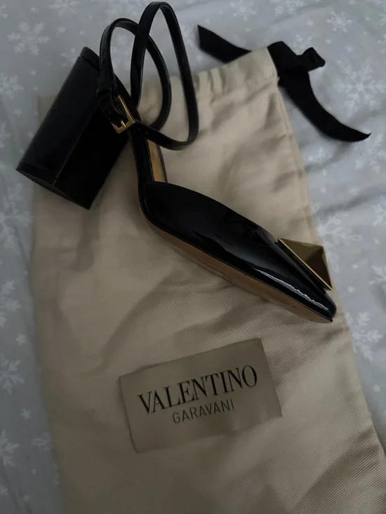 Valentino Black Patent Slingback Pumps with Gold Pyramid Accent - Picture 15 of 15